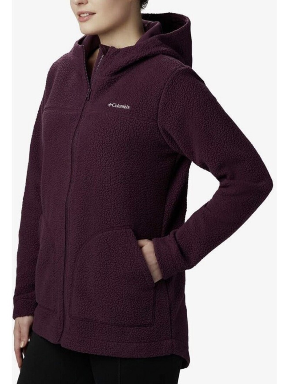 Columbia Women’s Canyon Point Hooded Sherpa Full Zip Jacket Black Cherry Small